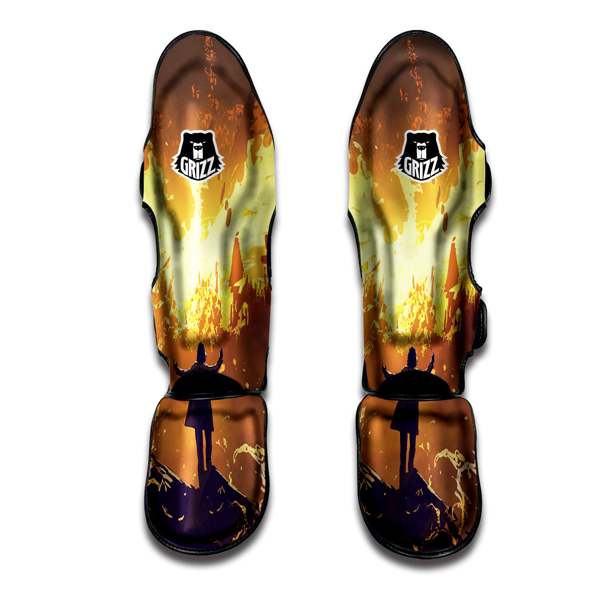 The Man And Phoenix Print Muay Thai Shin Guards-grizzshop