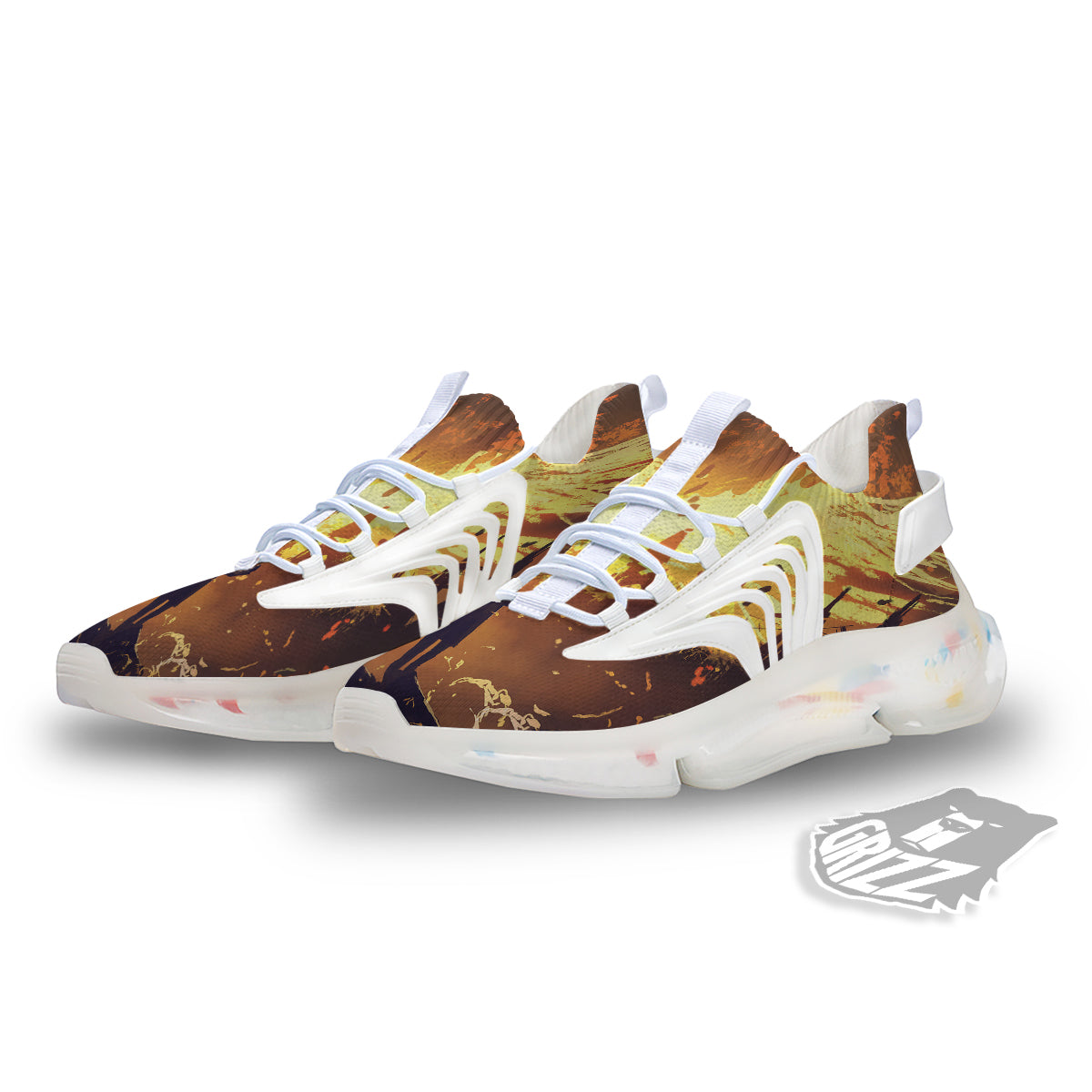 The Man And Phoenix Print White Gym Shoes-grizzshop