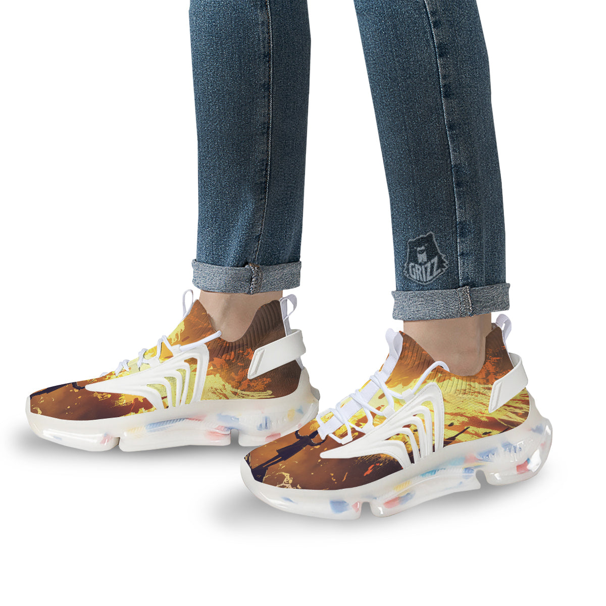The Man And Phoenix Print White Gym Shoes-grizzshop