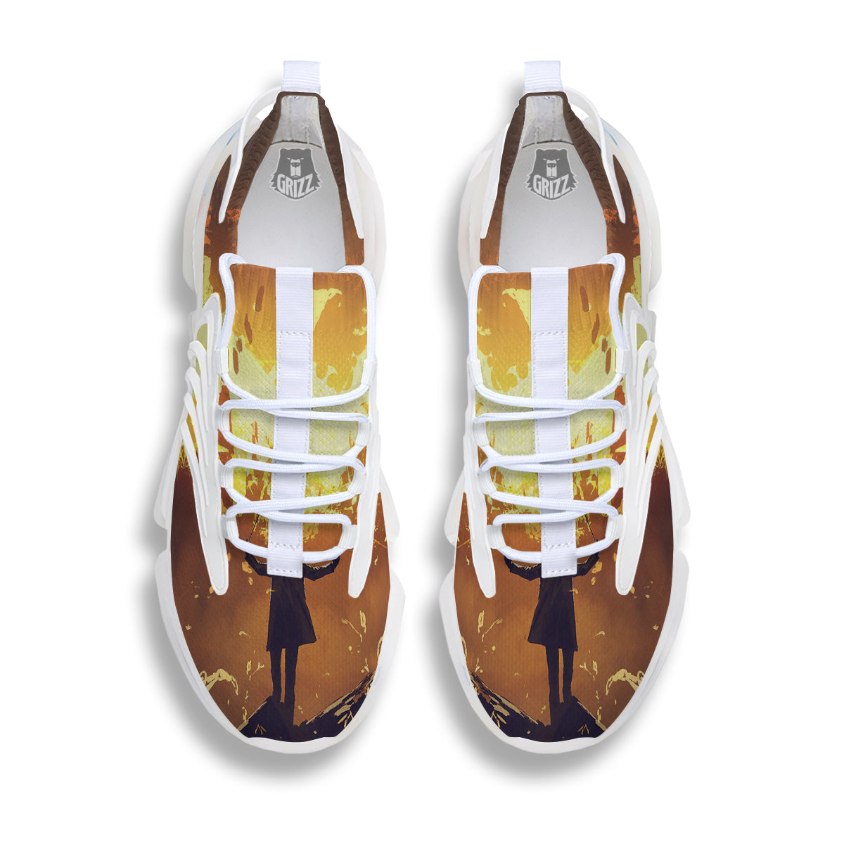 The Man And Phoenix Print White Gym Shoes-grizzshop