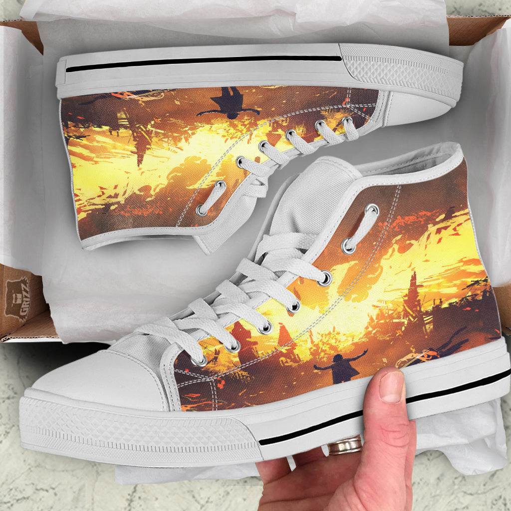 The Man And Phoenix Print White High Top Shoes-grizzshop