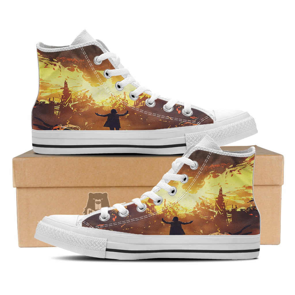 The Man And Phoenix Print White High Top Shoes-grizzshop