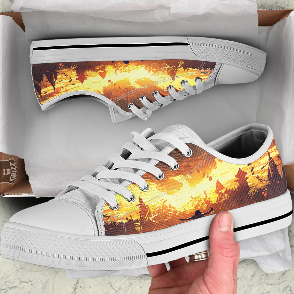 The Man And Phoenix Print White Low Top Shoes-grizzshop