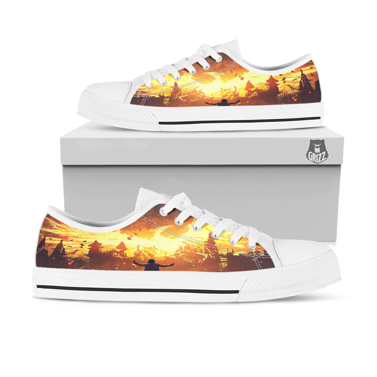 The Man And Phoenix Print White Low Top Shoes-grizzshop