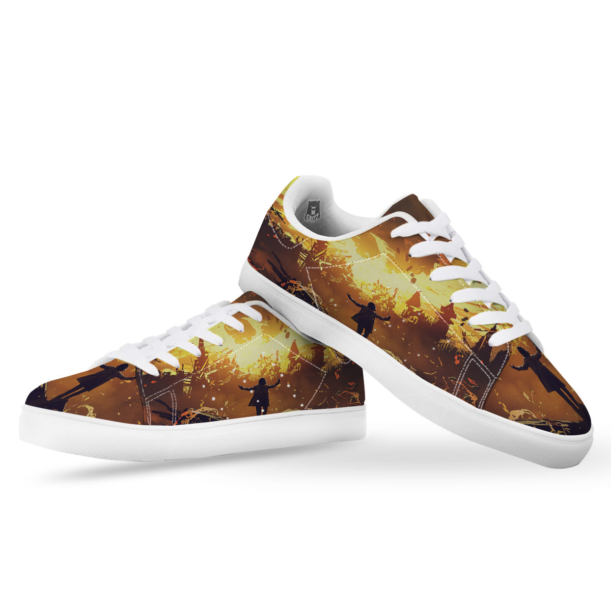 The Man And Phoenix Print White Low Top Sneakers-grizzshop