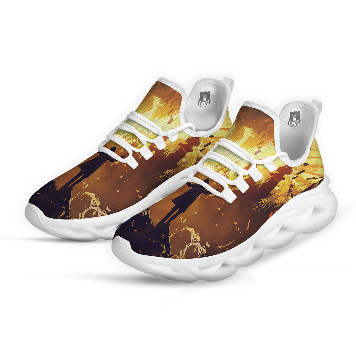 The Man And Phoenix Print White Running Shoes-grizzshop