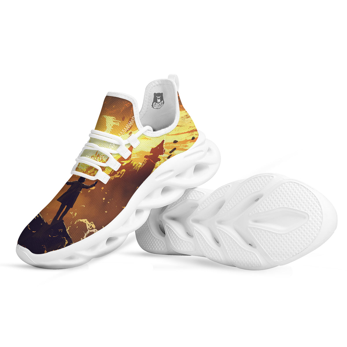 The Man And Phoenix Print White Running Shoes-grizzshop