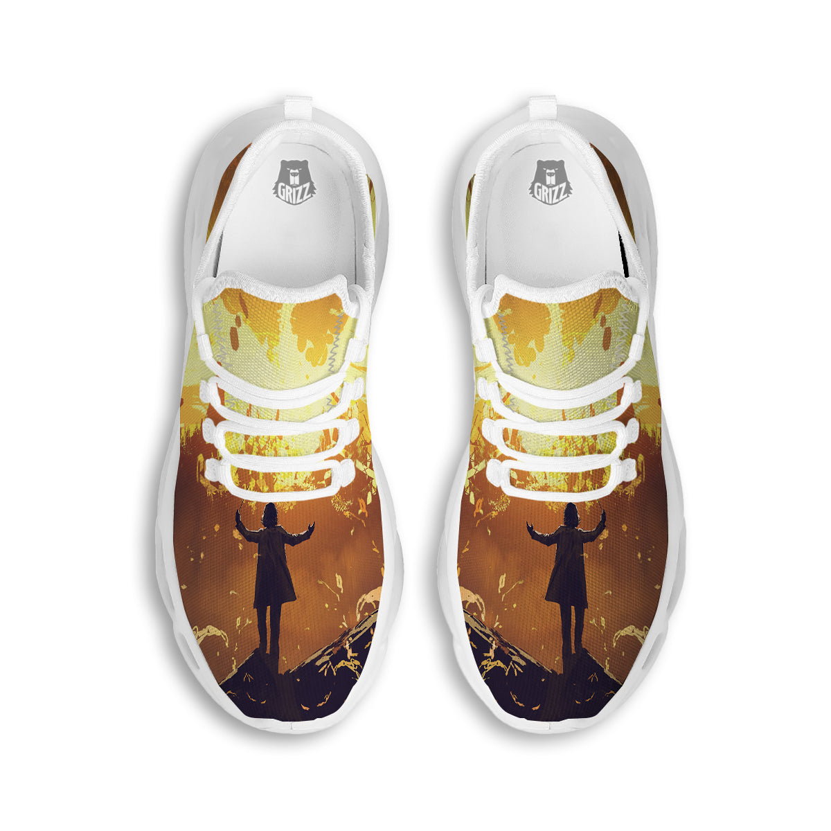 The Man And Phoenix Print White Running Shoes-grizzshop