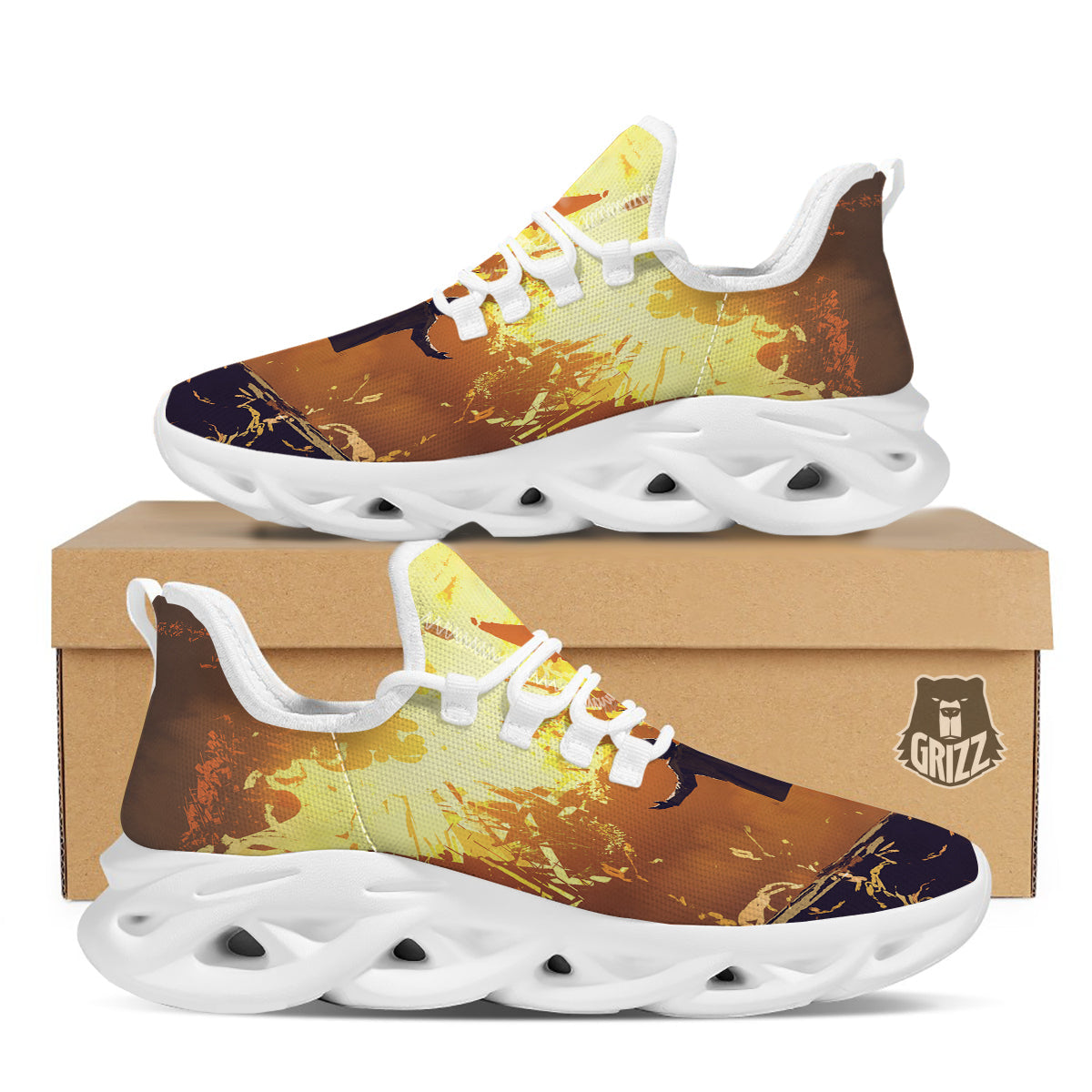 The Man And Phoenix Print White Running Shoes-grizzshop