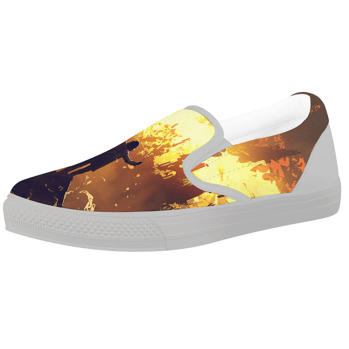 The Man And Phoenix Print White Slip On Shoes-grizzshop