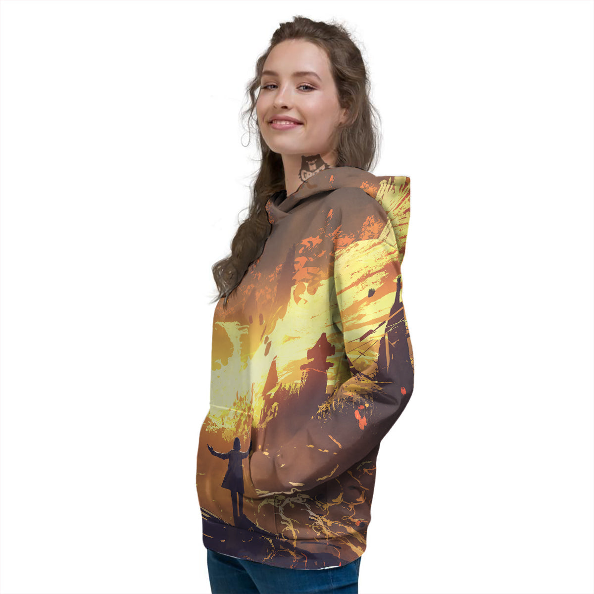 The Man And Phoenix Print Women's Hoodie-grizzshop