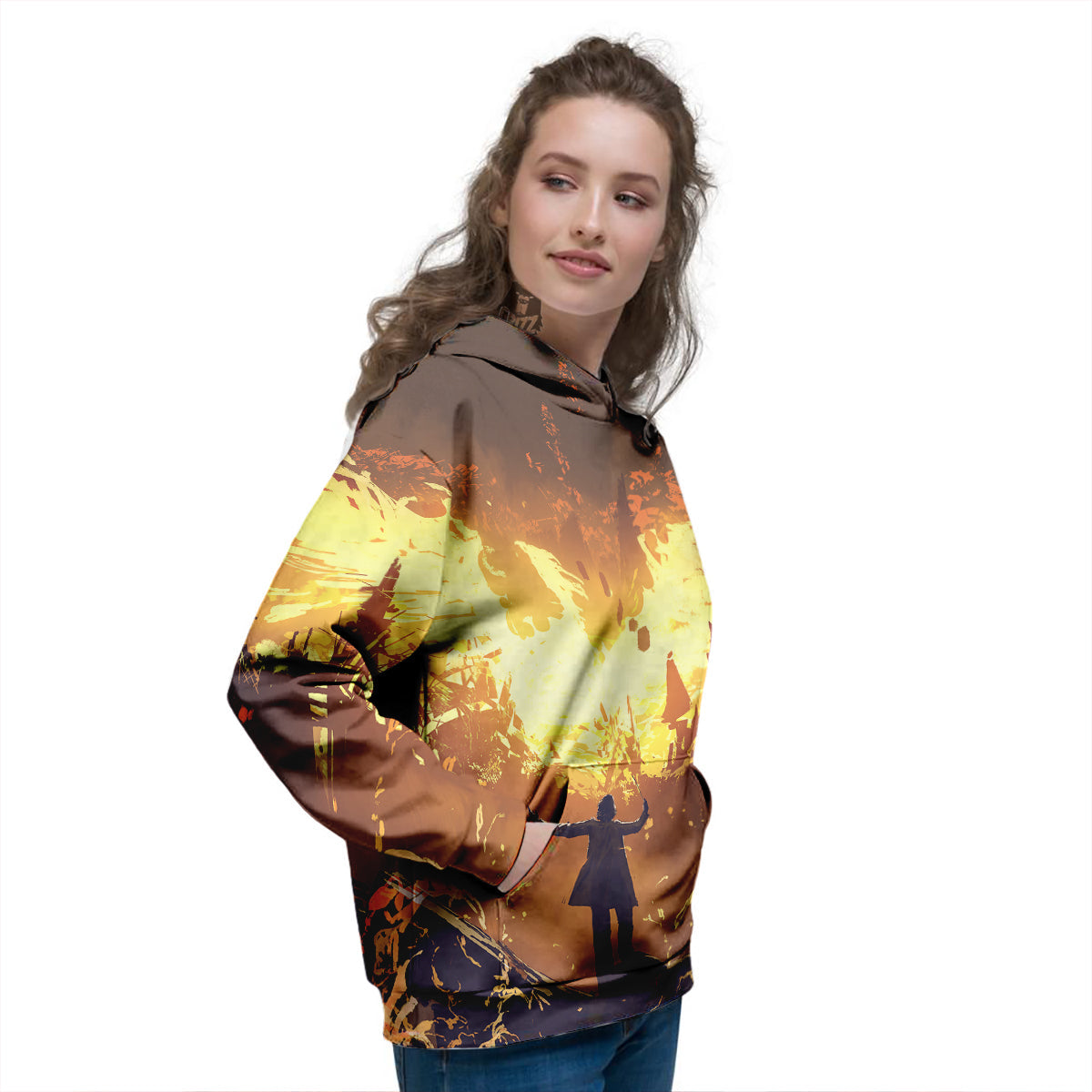 The Man And Phoenix Print Women's Hoodie-grizzshop