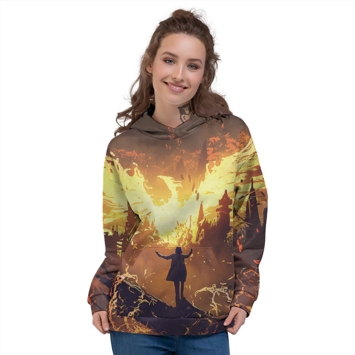 The Man And Phoenix Print Women's Hoodie-grizzshop