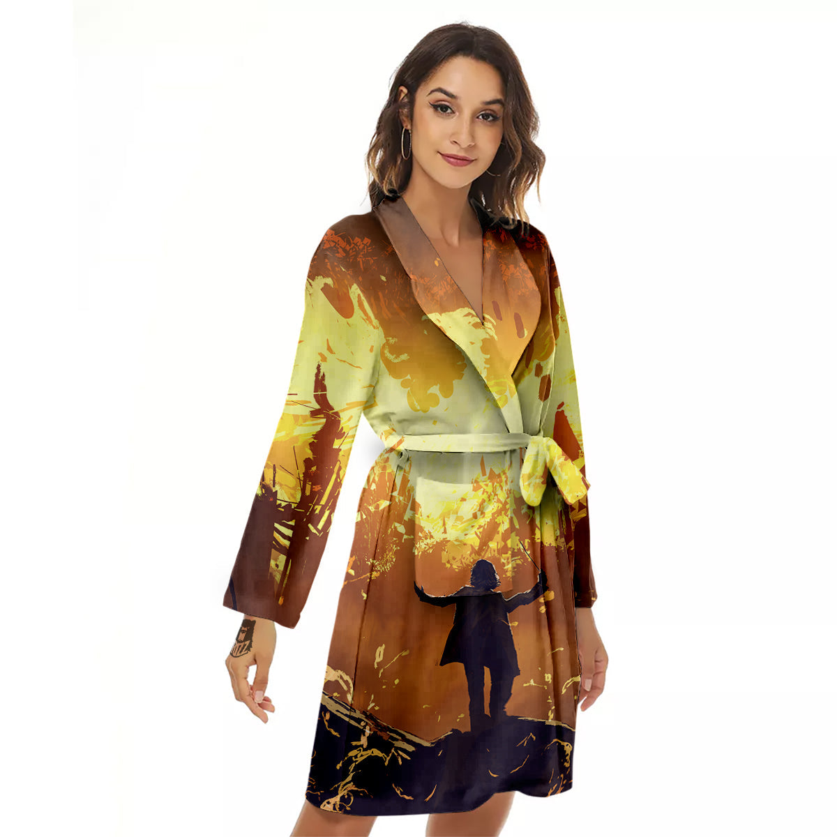 The Man And Phoenix Print Women's Robe-grizzshop