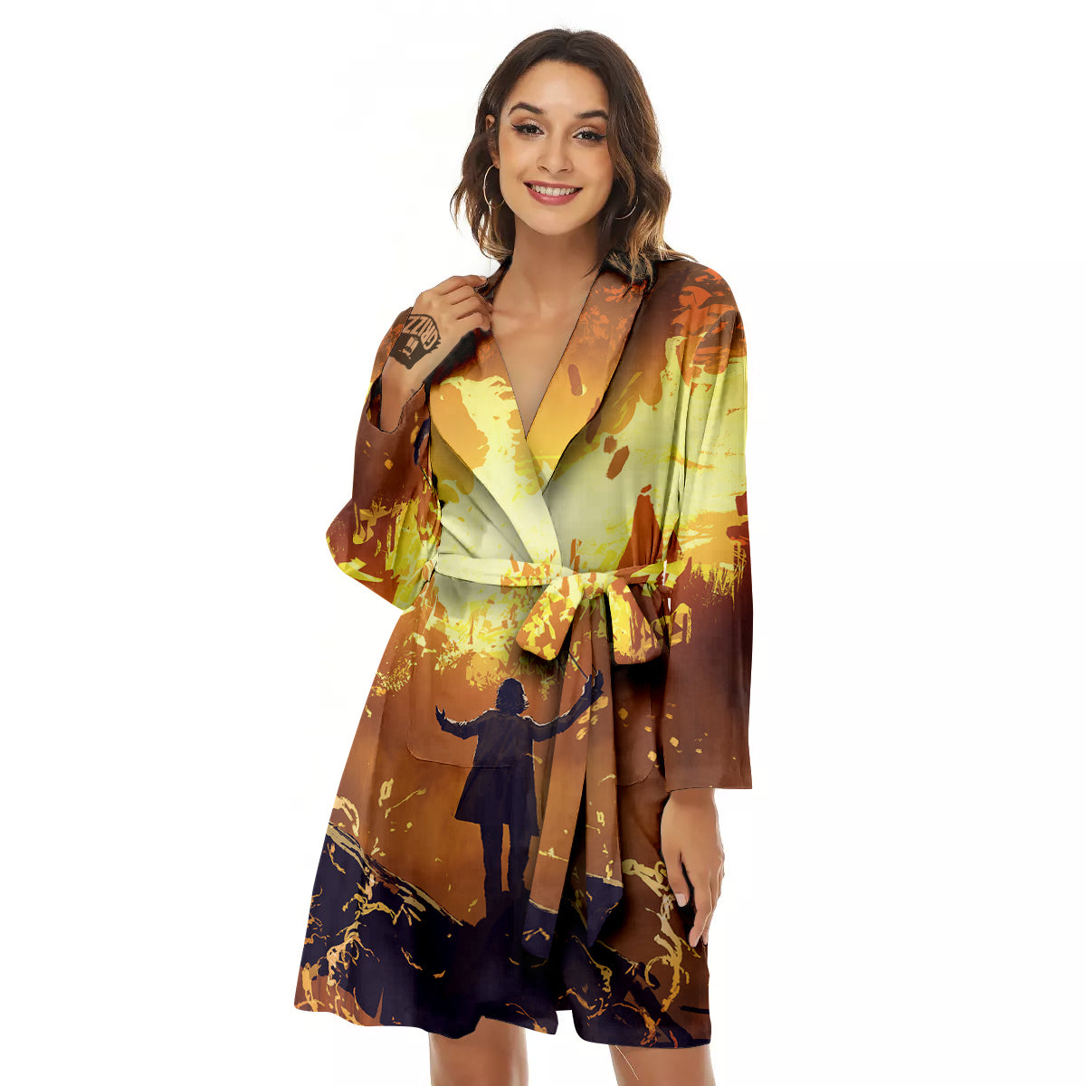 The Man And Phoenix Print Women's Robe-grizzshop