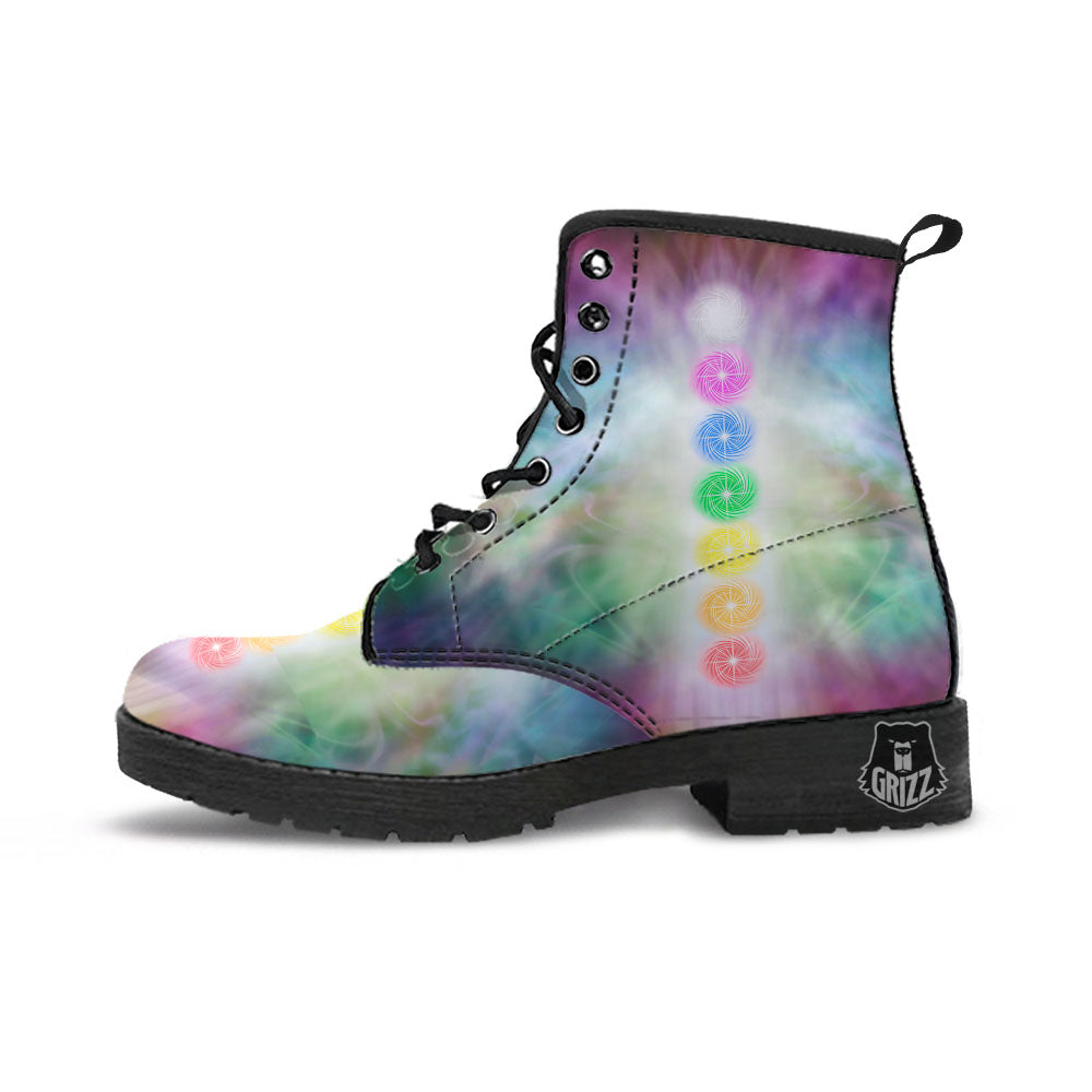 The Seven Chakras And Reiki Print Leather Boots-grizzshop