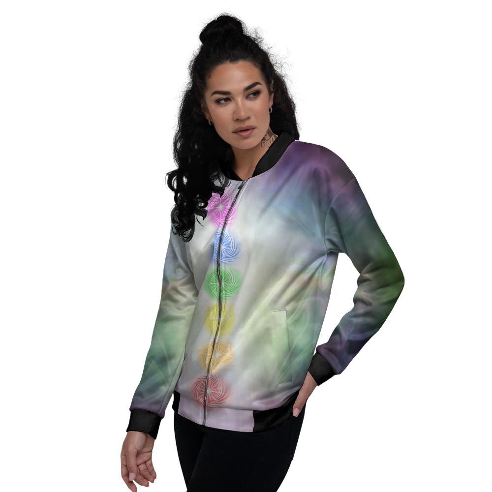 The Seven Chakras And Reiki Print Women's Bomber Jacket-grizzshop