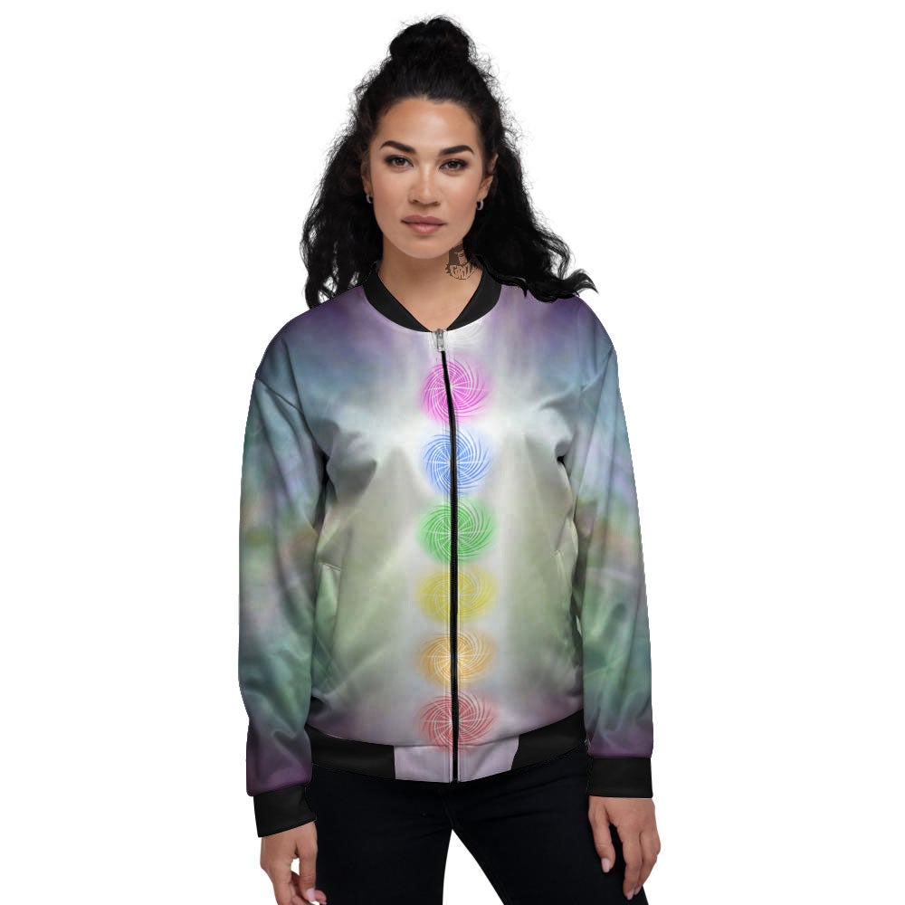 The Seven Chakras And Reiki Print Women's Bomber Jacket-grizzshop