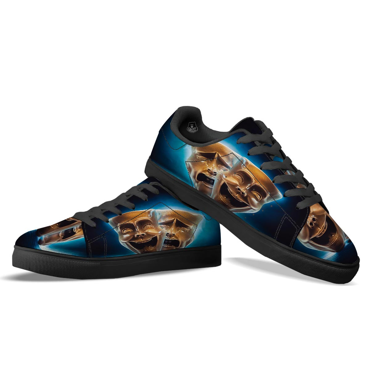 The Theatre Masks Sock And Buskin Black Low Top Sneakers-grizzshop