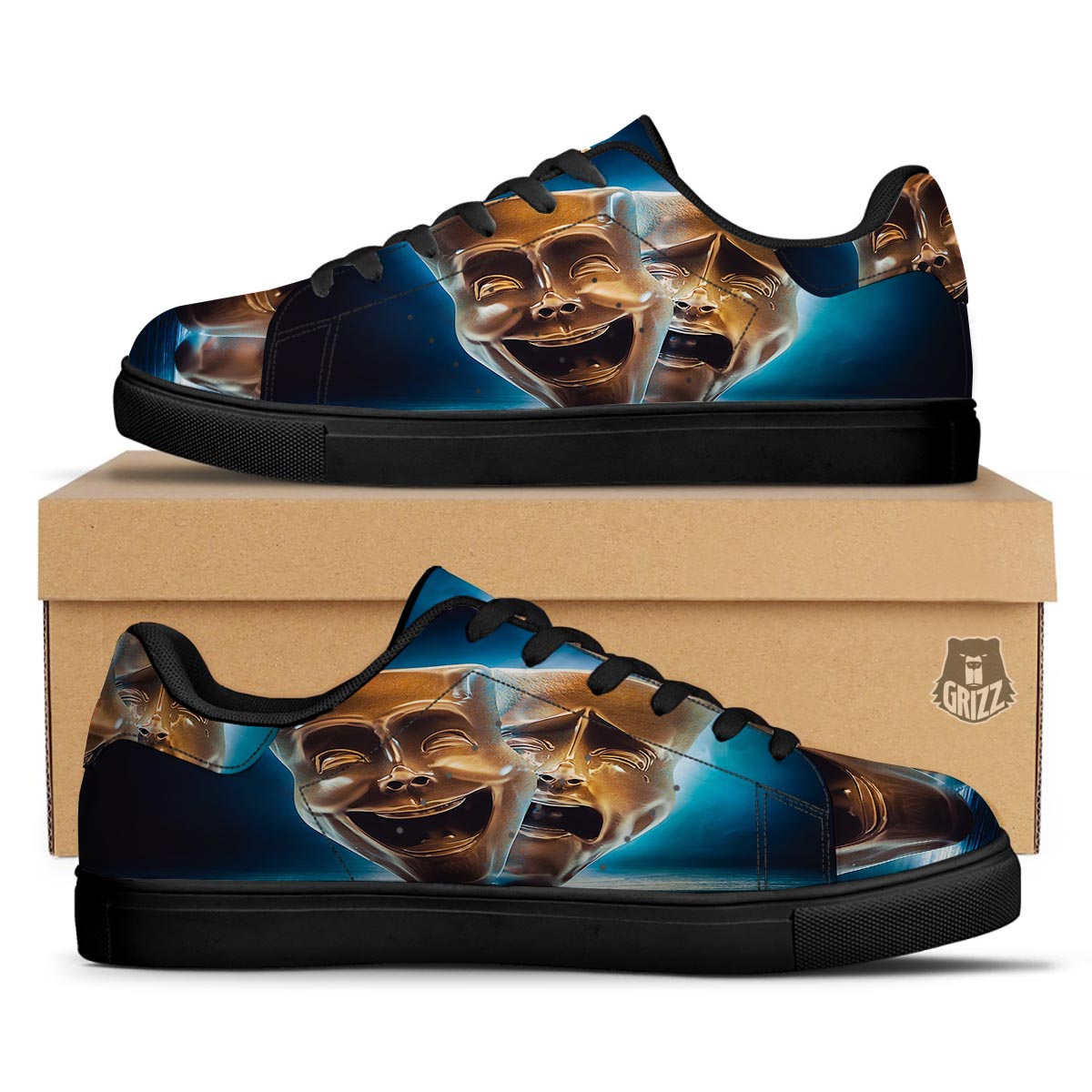 The Theatre Masks Sock And Buskin Black Low Top Sneakers-grizzshop