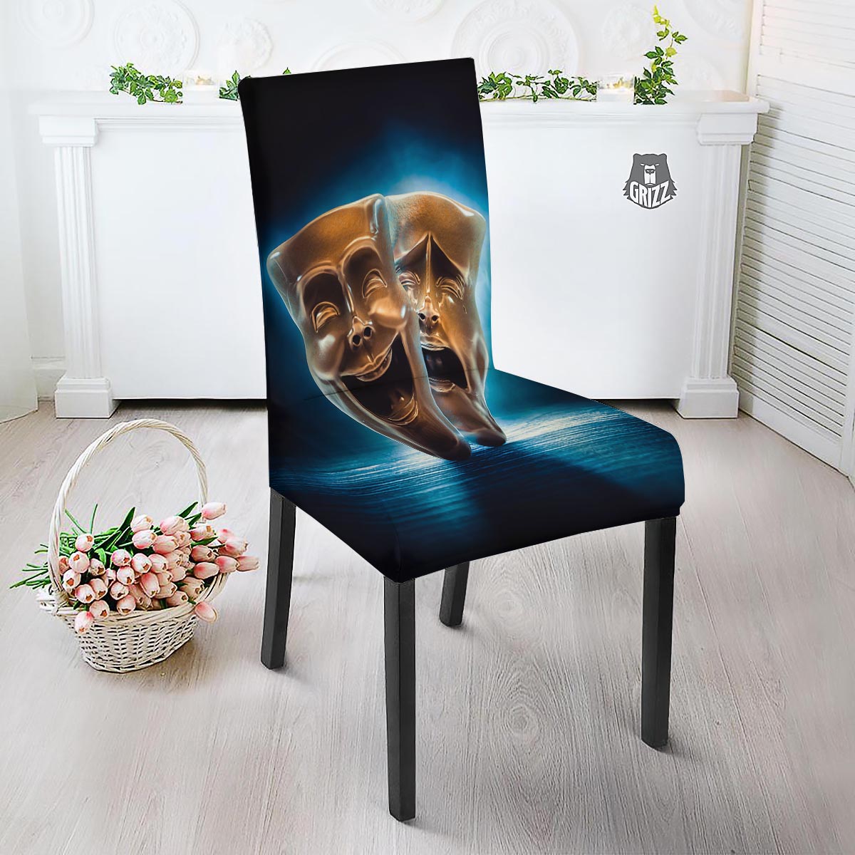 The Theatre Masks Sock And Buskin Dining Chair Slipcover-grizzshop