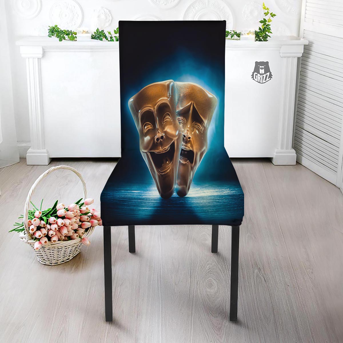 The Theatre Masks Sock And Buskin Dining Chair Slipcover-grizzshop