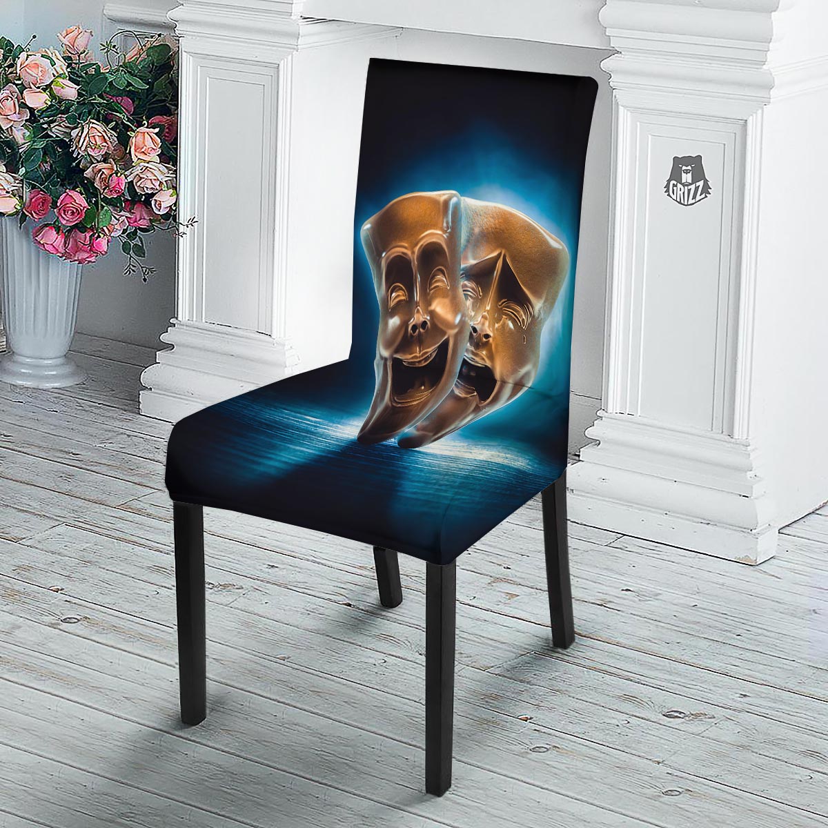 The Theatre Masks Sock And Buskin Dining Chair Slipcover-grizzshop