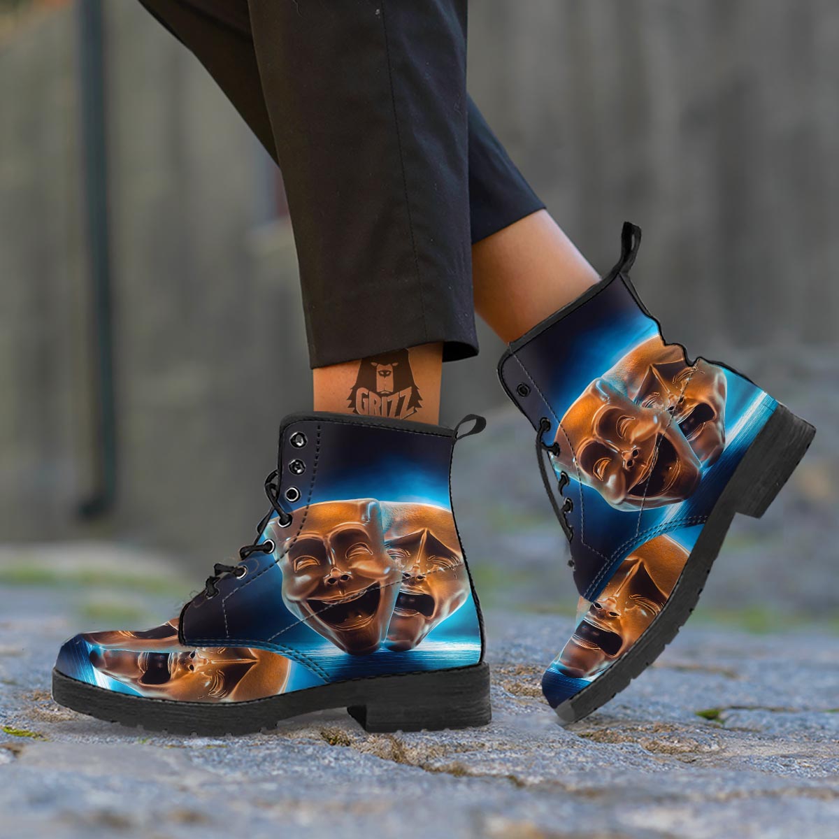 The Theatre Masks Sock And Buskin Leather Boots-grizzshop