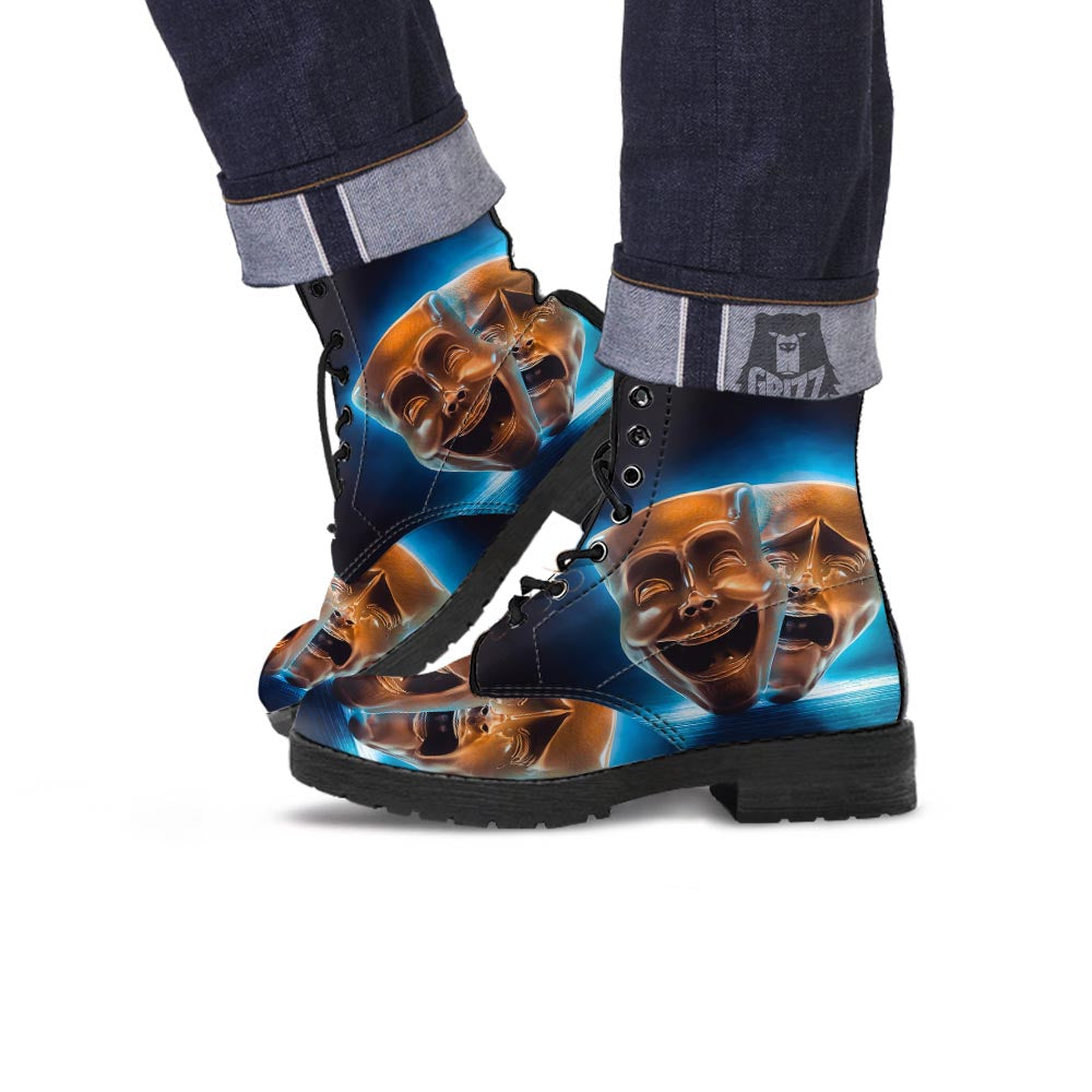 The Theatre Masks Sock And Buskin Leather Boots-grizzshop