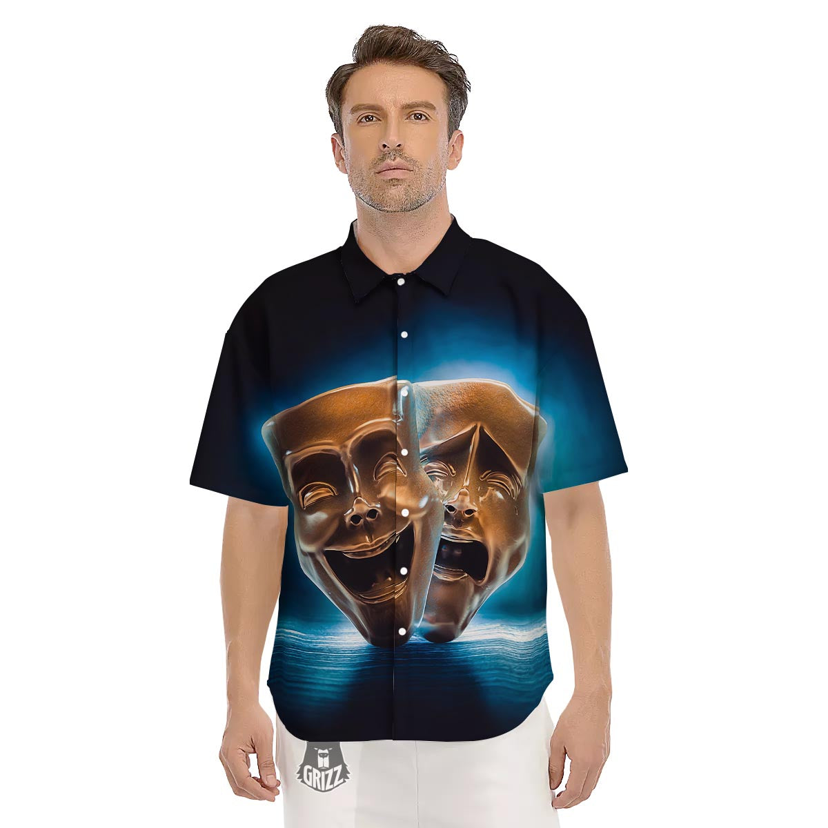 The Theatre Masks Sock And Buskin Men's Short Sleeve Shirts-grizzshop