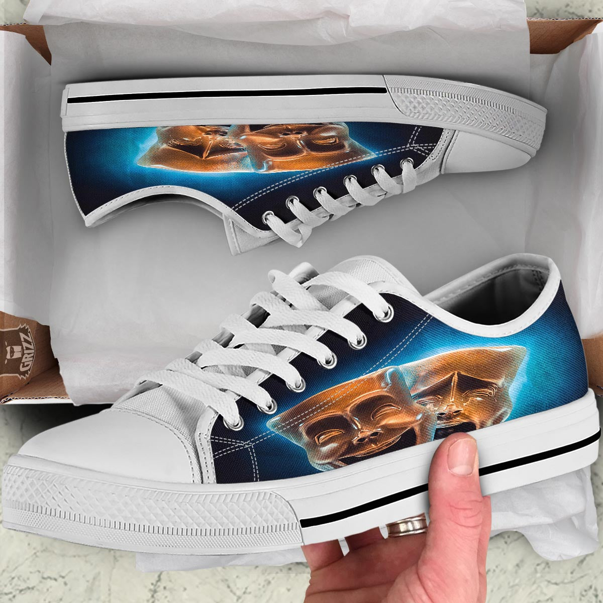The Theatre Masks Sock And Buskin White Low Top Shoes-grizzshop