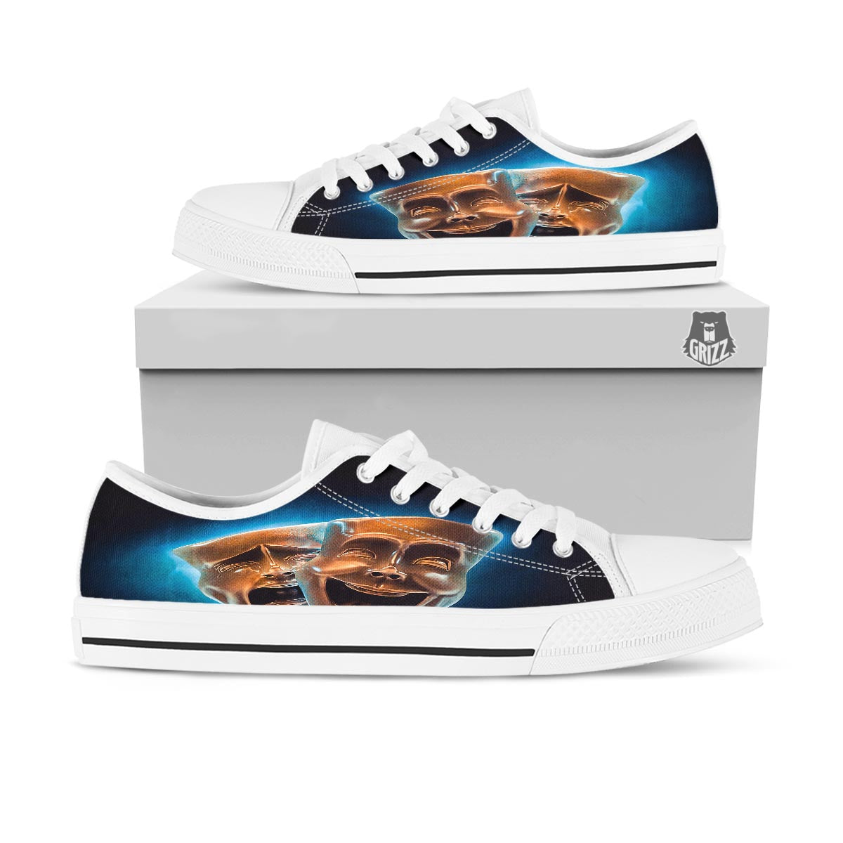 The Theatre Masks Sock And Buskin White Low Top Shoes-grizzshop