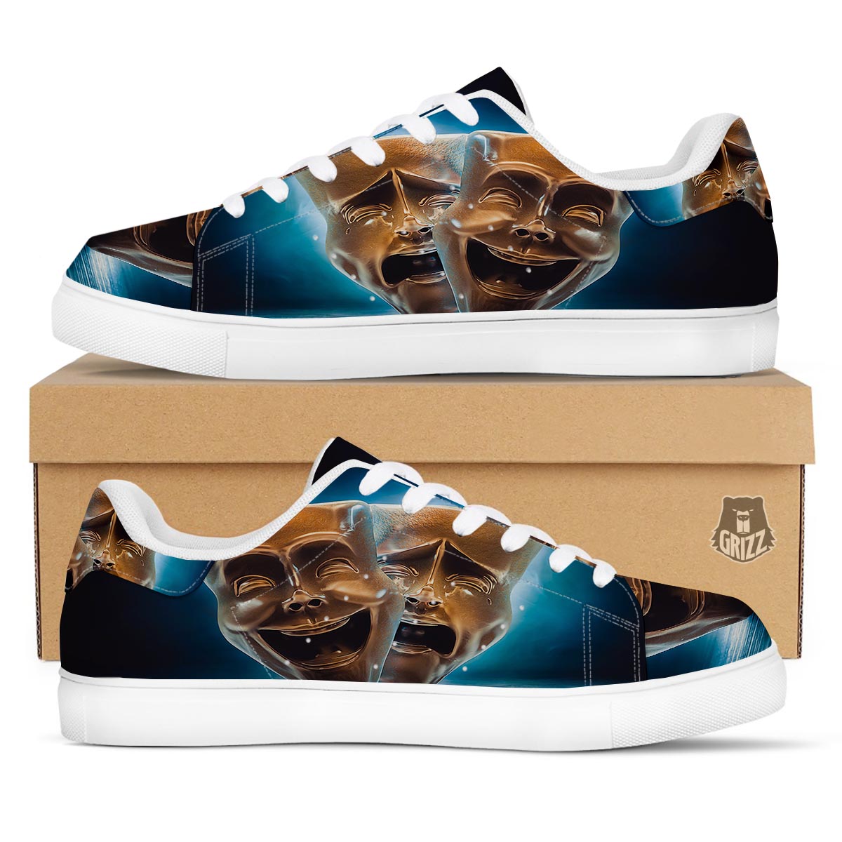The Theatre Masks Sock And Buskin White Low Top Sneakers-grizzshop