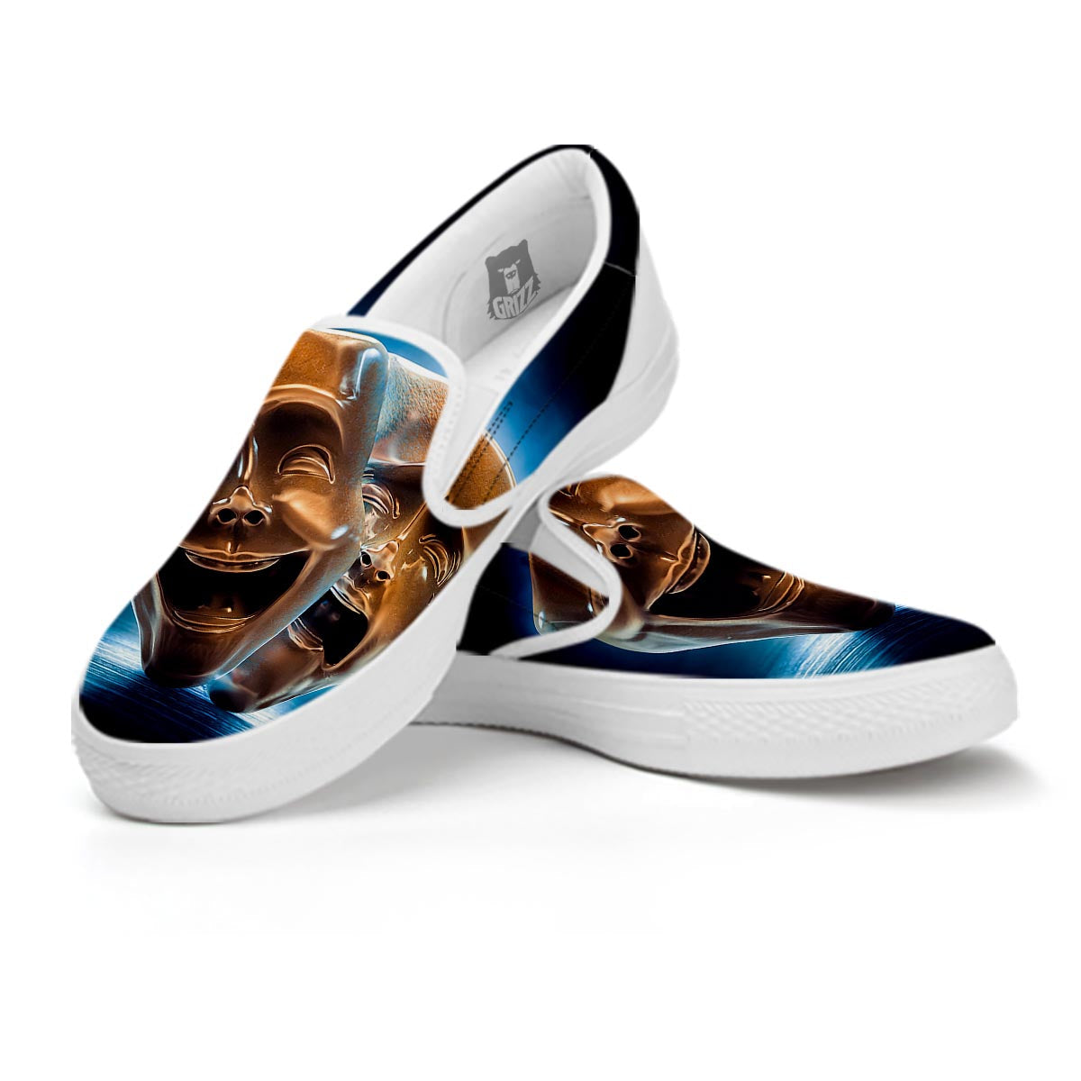 The Theatre Masks Sock And Buskin White Slip On Shoes-grizzshop
