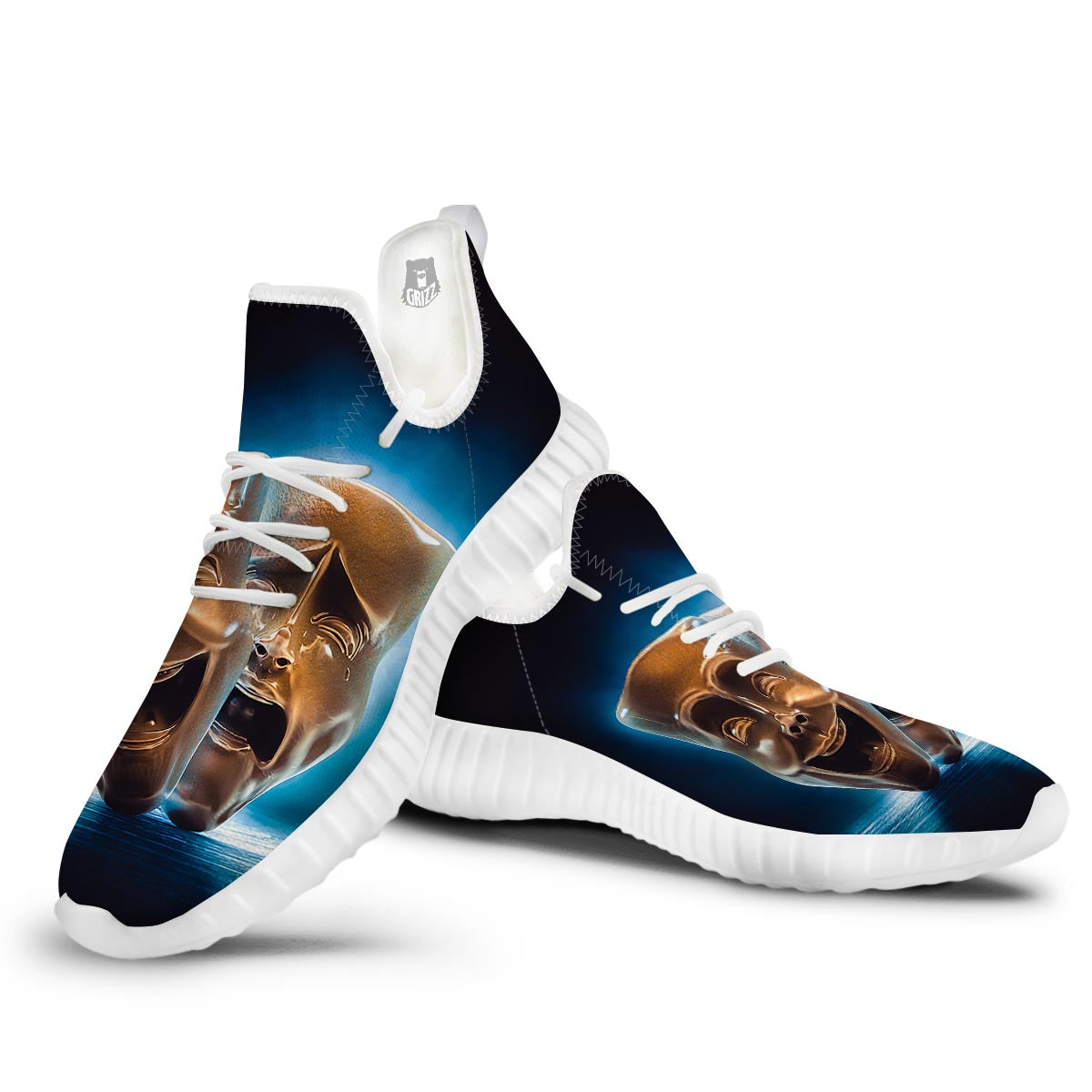 The Theatre Masks Sock And Buskin White Walking Shoes-grizzshop