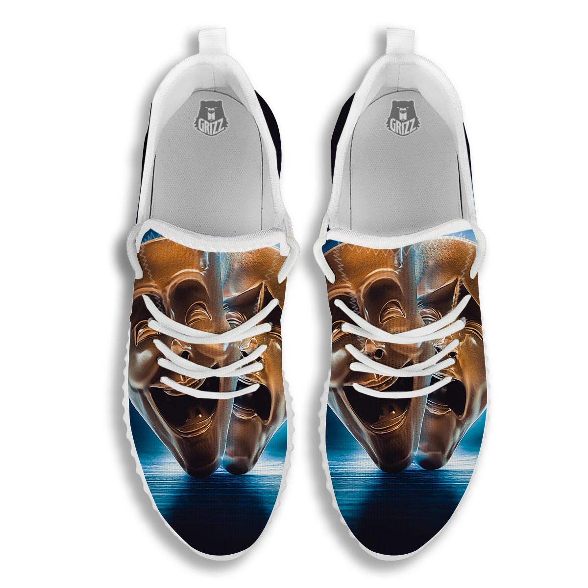 The Theatre Masks Sock And Buskin White Walking Shoes-grizzshop