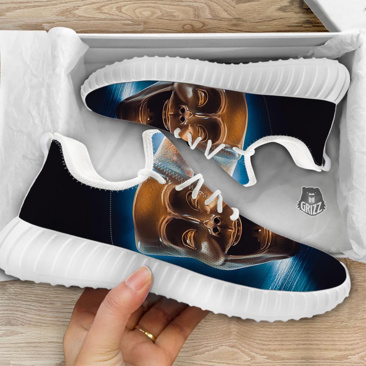 The Theatre Masks Sock And Buskin White Walking Shoes-grizzshop
