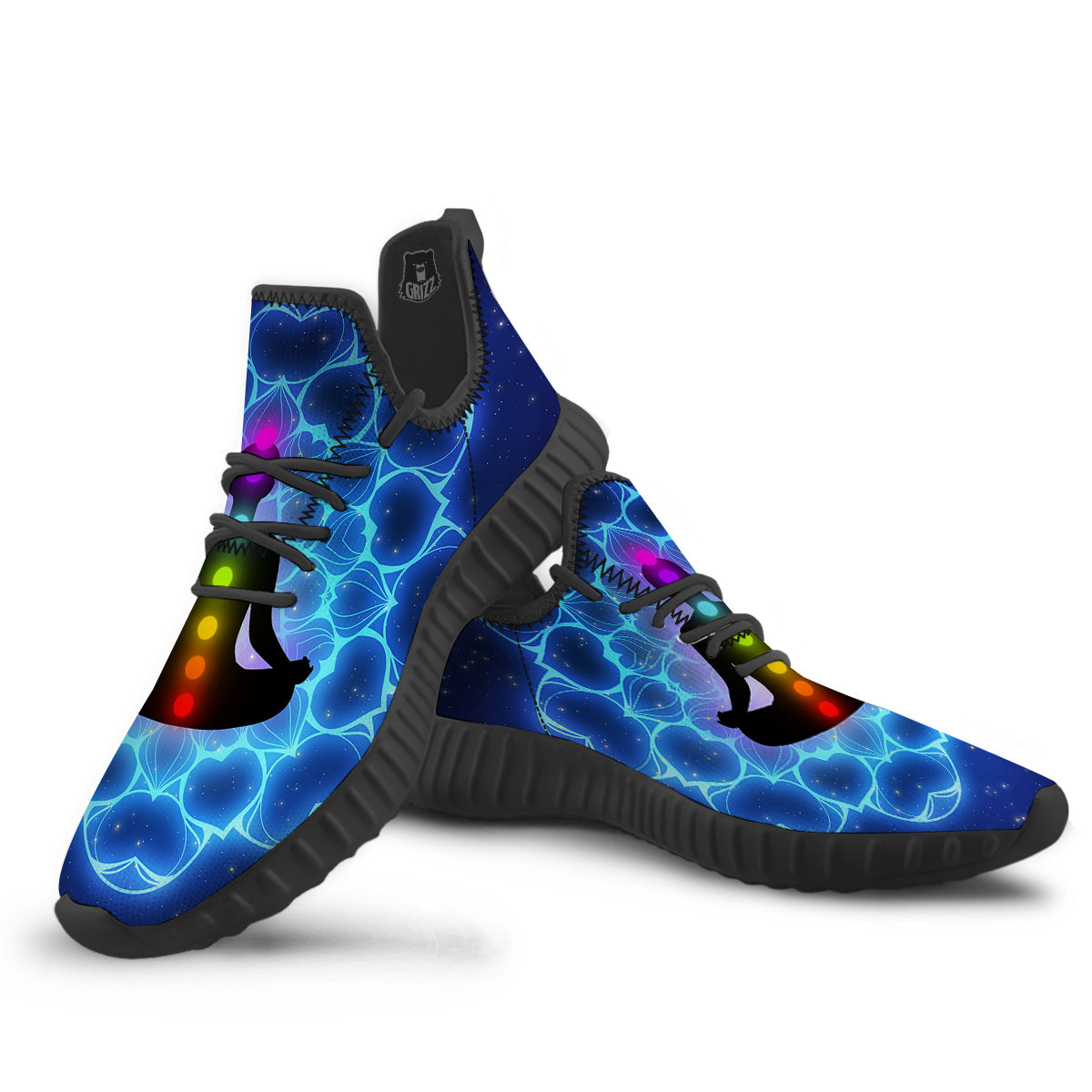 The Universe Chakras Print Black Walking Shoes-grizzshop
