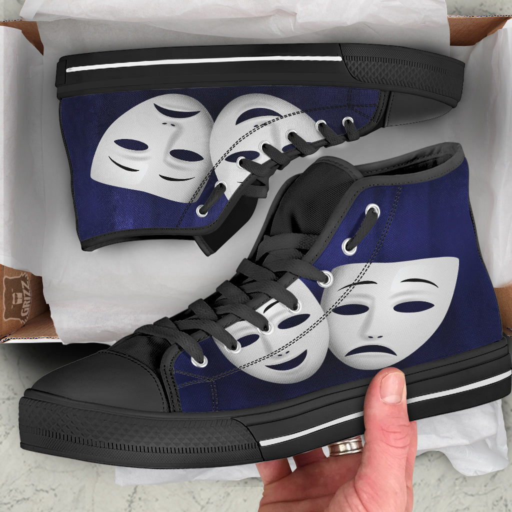 Theater Masks Tragedy And Comedy Print Black High Top Shoes-grizzshop