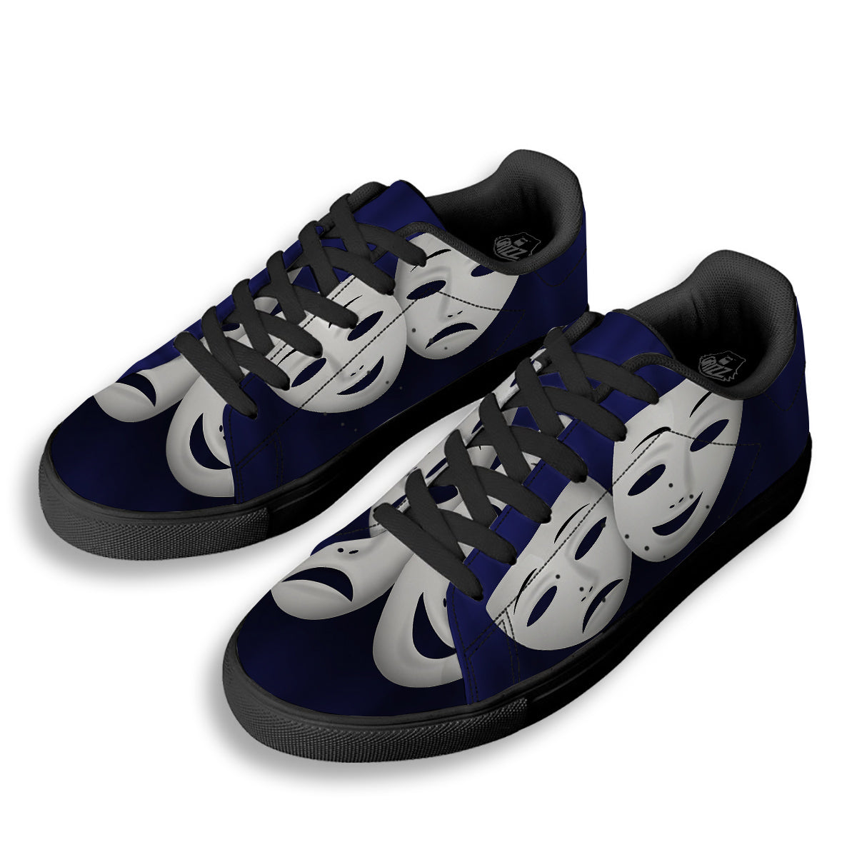 Theater Masks Tragedy And Comedy Print Black Low Top Sneakers-grizzshop