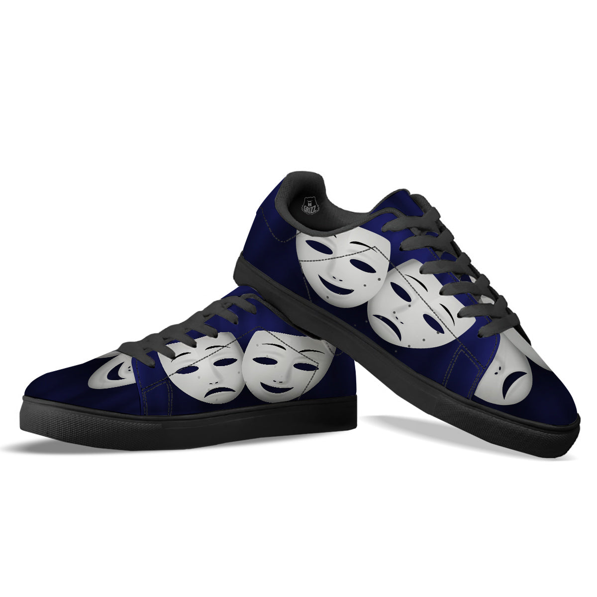 Theater Masks Tragedy And Comedy Print Black Low Top Sneakers-grizzshop