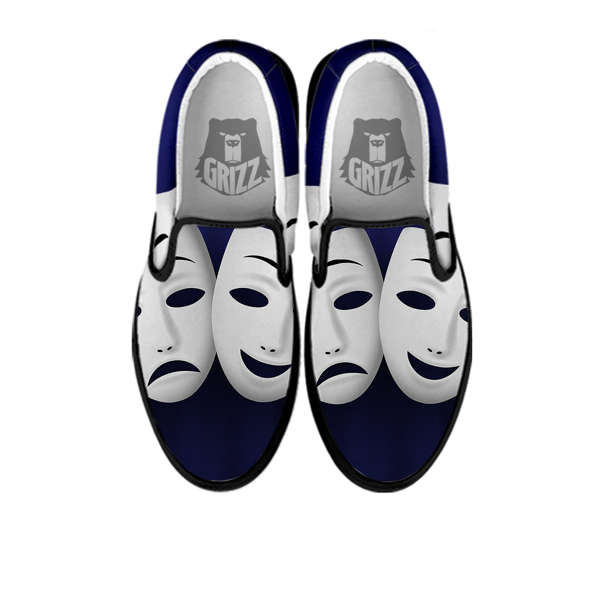 Theater Masks Tragedy And Comedy Print Black Slip On Shoes-grizzshop