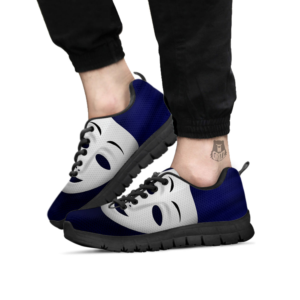 Theater Masks Tragedy And Comedy Print Black Sneaker-grizzshop