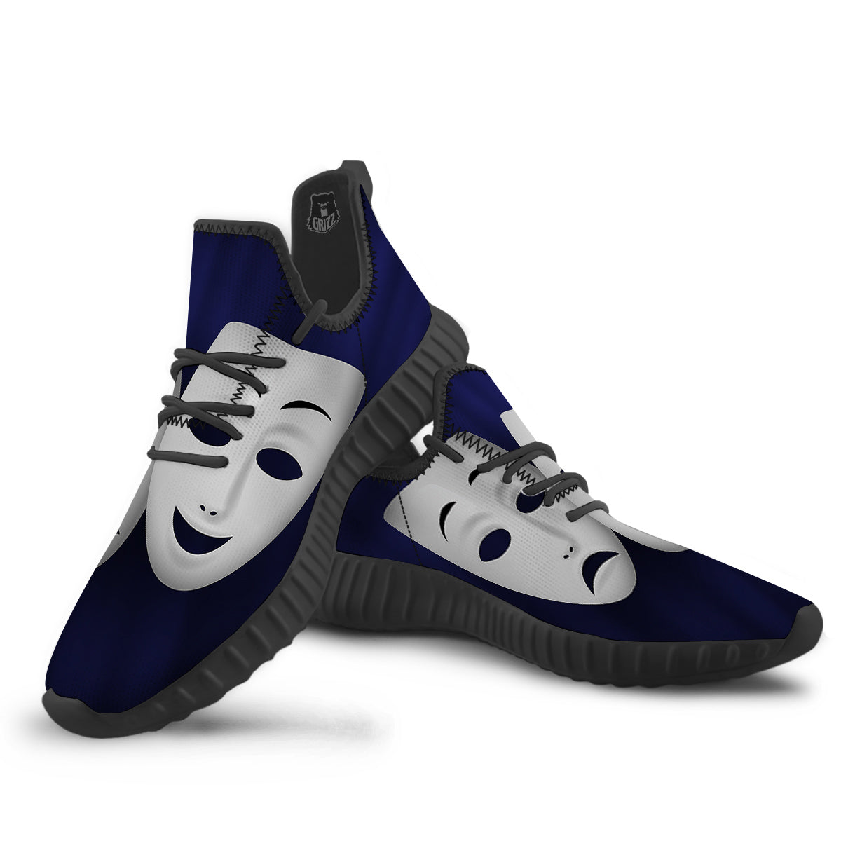 Theater Masks Tragedy And Comedy Print Black Walking Shoes-grizzshop