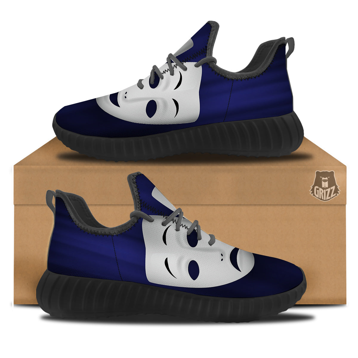 Theater Masks Tragedy And Comedy Print Black Walking Shoes-grizzshop