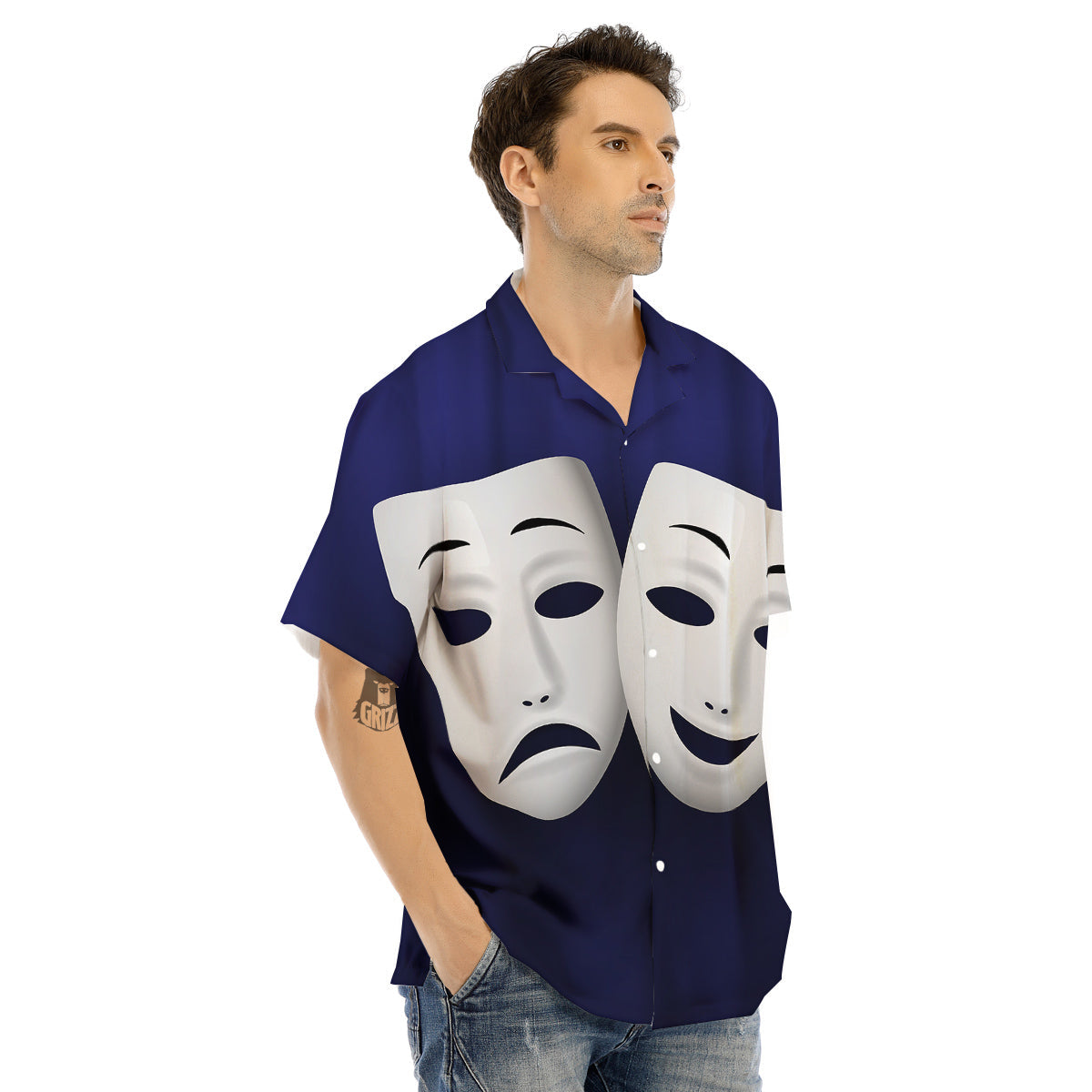 Theater Masks Tragedy And Comedy Print Men's Hawaiian Shirt-grizzshop
