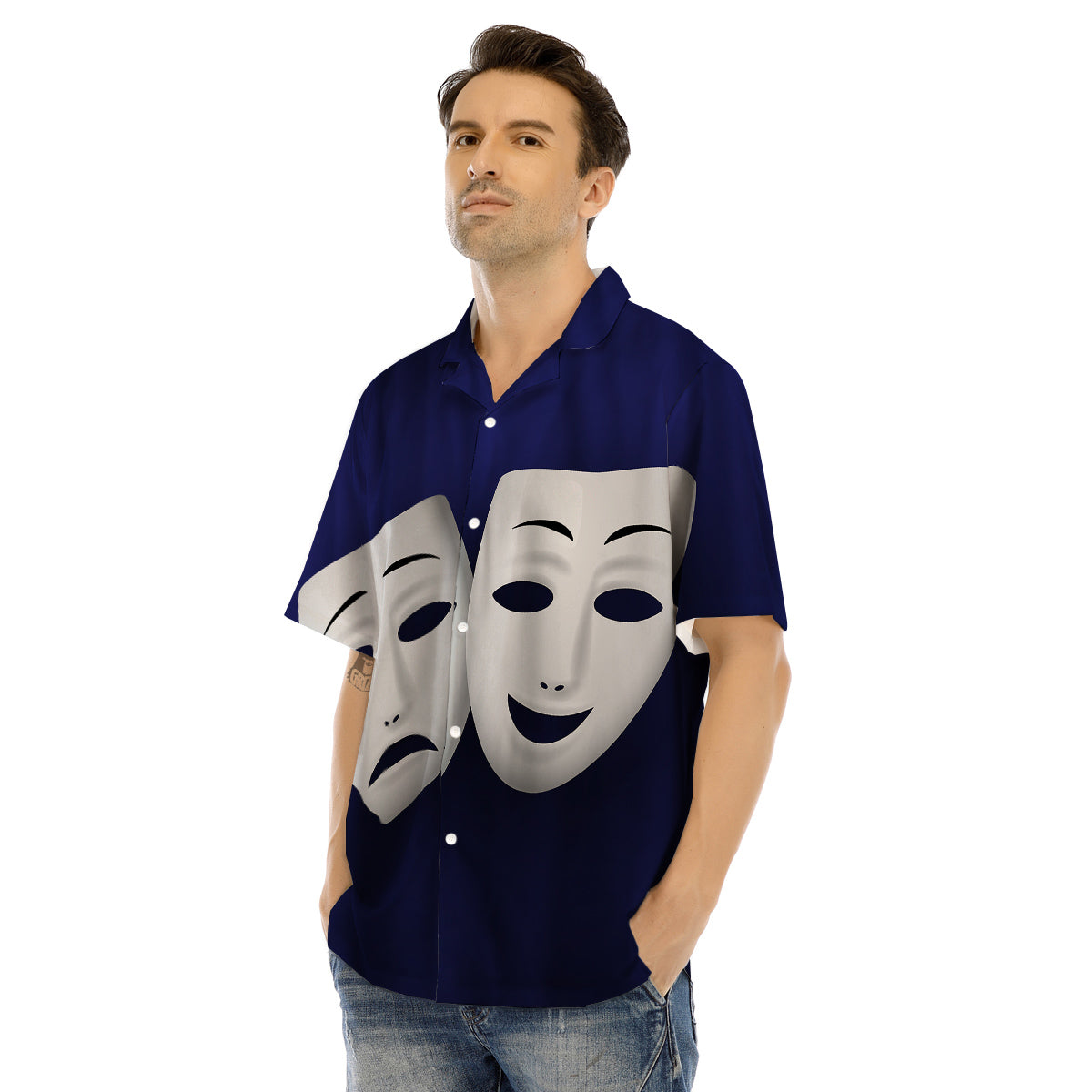 Theater Masks Tragedy And Comedy Print Men's Hawaiian Shirt-grizzshop