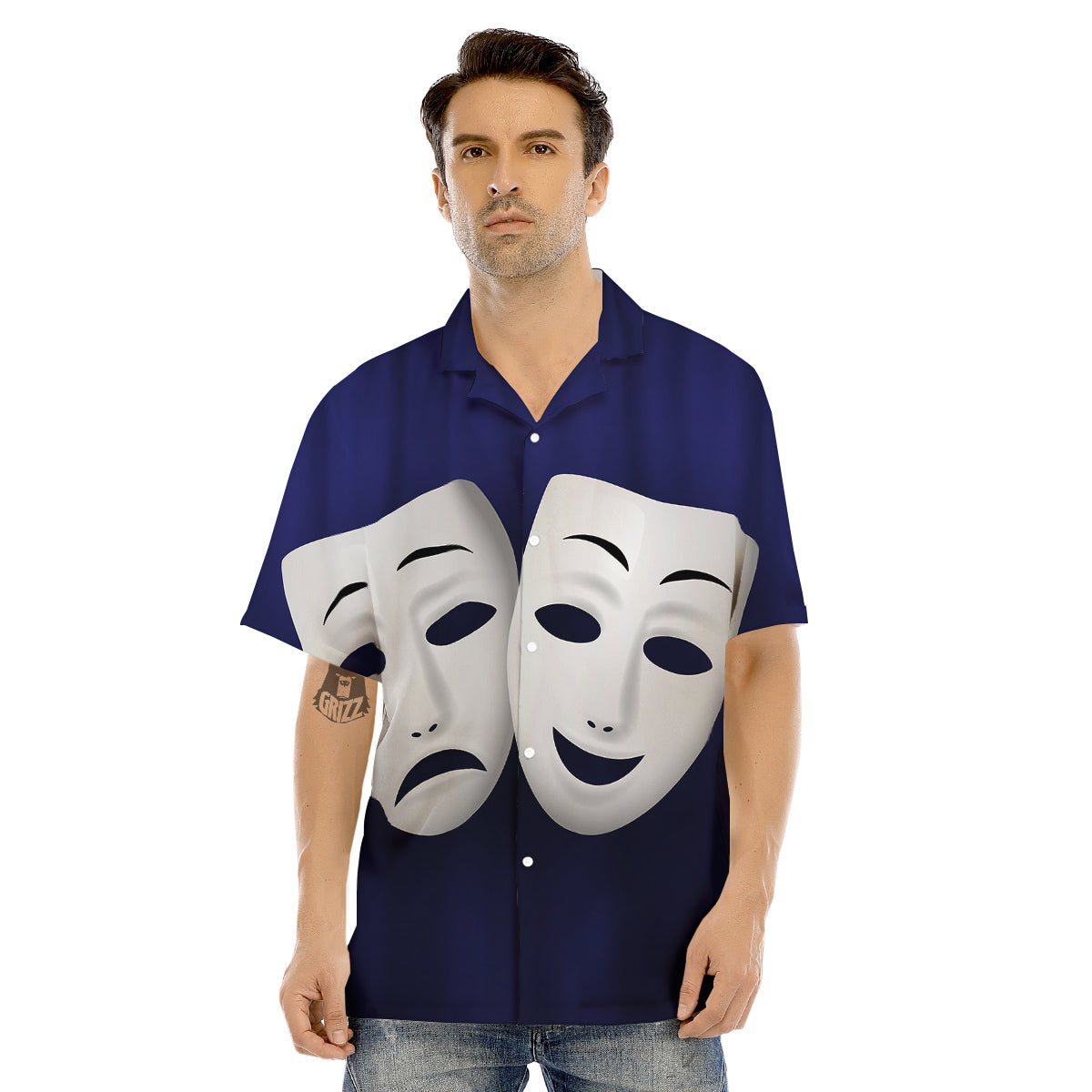 Theater Masks Tragedy And Comedy Print Men's Hawaiian Shirt-grizzshop