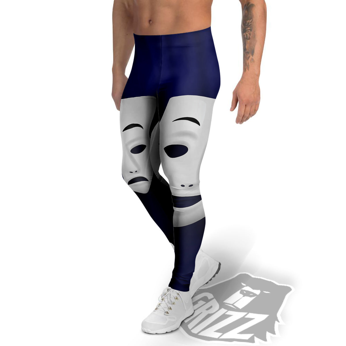Theater Masks Tragedy And Comedy Print Men's Leggings-grizzshop