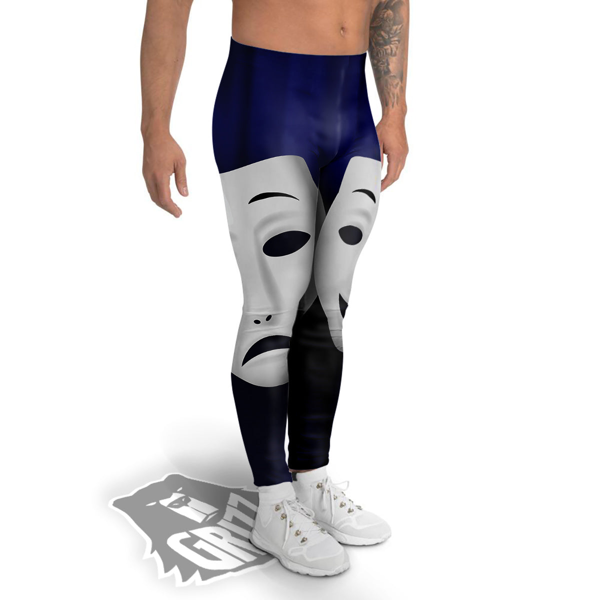 Theater Masks Tragedy And Comedy Print Men's Leggings-grizzshop
